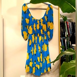 Mango floral squared neckline off shoulder dress size XS